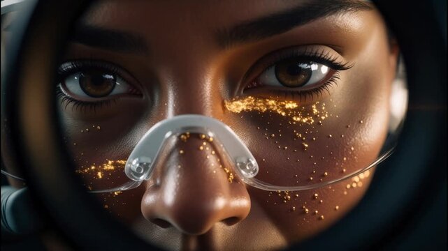 Intense Gaze with Golden Flecks and Nasal Cannula