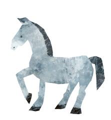 切り絵風テクスチャの灰色の馬のイラスト