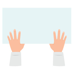 Obraz premium Two Hands Holding A Blank White Sign With A Light Blue Border Isolated On A Transparent Background And Clear Space For Text
