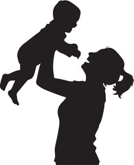  Joyful Mother and Baby Silhouette Happy Parent Lifting Child in Play, Symbolizing Love, Family Bond, and Happiness in a Graphic Illustration