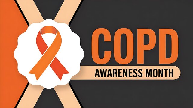 Orange ribbon symbol for copd awareness month with bold text promoting education and support for chronic obstructive pulmonary disease