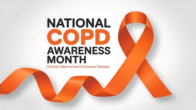 National copd awareness month orange ribbon graphic promoting education and support for chronic obstructive pulmonary disease - Powered by Adobe