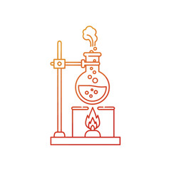 Chemistry Lab Experiment Icon – Boiling Flask on Stand with Bunsen Burner Vector