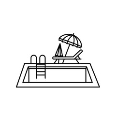 Swimming Pool with Sun Lounger and Umbrella Outline Icon for Summer Relaxation
