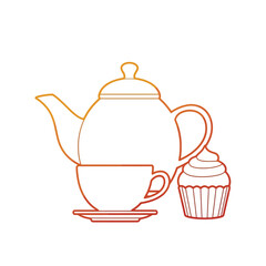 Tea Set with Cupcake Icon – Cozy Tea Time and Bakery Snack Vector Illustration