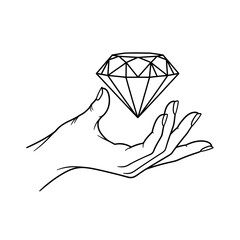 Hand Holding Floating Diamond – Luxury, Value, and Elegance Line Art Illustration