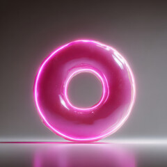 glowing neon pink donut levitating in the air