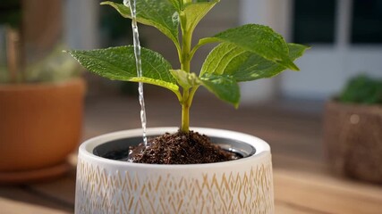 Focus on a selfwatering planter featuring a wick mechanism highlighting water absorption and consistent soil moisture for healthy plant growth.