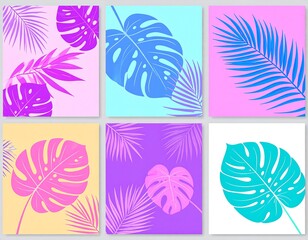 Six vibrant square compositions featuring stylized tropical foliage
