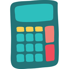 Teal Hand Drawn Style Calculator With Yellow Orange Red Buttons Isolated On White Background Illustration