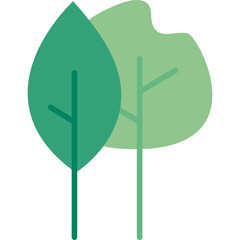Two stylized trees in varying shades of green with simple leaf shapes and thin trunks set against a clean white background symbolizing nature and growth
