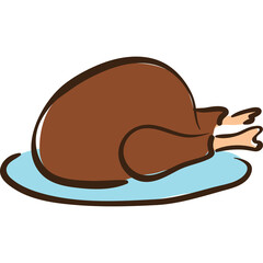 Stylized Roasted Turkey Dinner Served on a Light Blue Platter with a Transparent Background