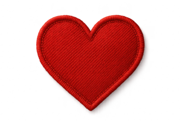 Red heart embroidered patch badge with stitched border isolated on transparent