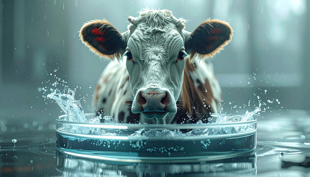 Conceptual imge of Cellular Agriculture: Cow on petri dish