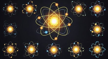 Glowing Atomic Structure with Energy Particles – Science and Physics Concept in 4K"