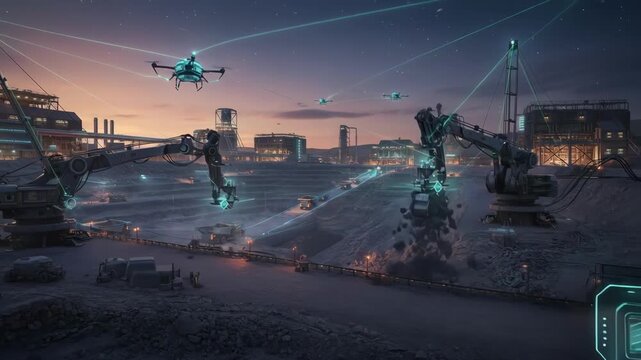Medium shot showing AI systems optimizing mining efficiency through automated resource allocation and process control.