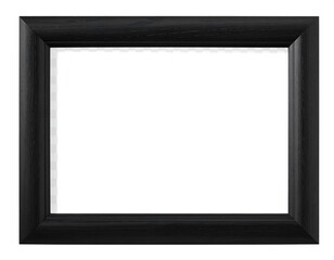 A simple rectangular picture frame with a thick black border surrounding an empty white space. The frame has a slightly glossy finish