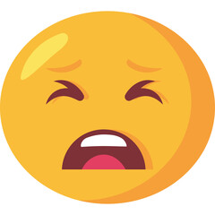 Obraz premium Yellow Circle Emoji Expressing Extreme Distress With Closed Eyes Open Mouth And Dark Eyebrows On A Transparent Background