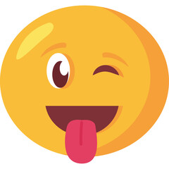 Yellow Round Smiley Face Icon with One Eye Winking and Tongue Sticking Out Isolated on a Transparent Background