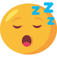 Fototapeta premium Yellow Sleepy Face Emoji With Closed Eyes Mouth Open Yawning And Blue Zzz Symbols Floating Above On Transparent Background