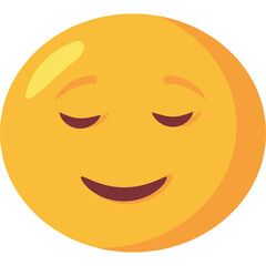Fototapeta premium Yellow smiley face with closed eyes and gentle smile conveying happiness and contentment with a soft orange glow against a transparent background