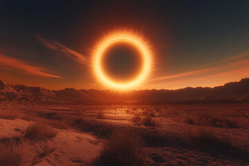 A mystical gateway appearing in the sky inside a sun halo