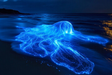 A mystical sea creature that only appears when the bioluminescent tide glows brightest  