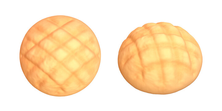 メロンパンの3DCGレンダー素材。リアルで美味しそうなブレッドのイラスト