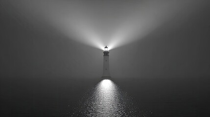 Lighthouse In Foggy Sea At Dawn
