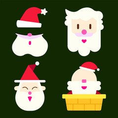 Cute Christmas Santa Face Icons – Minimal Flat Character Vector for Cards, Banners and Labels.