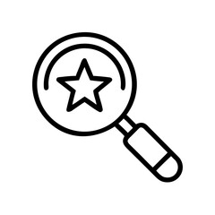 Magnifying glass icon with a star inside, symbolizing search and focus. This design is perfect for illustrating concepts like quality, examination, and discovery. 