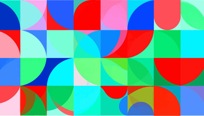 Obraz premium Geometric Abstract Pattern with Circles and Squares in Vibrant Colors.