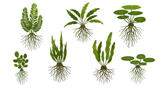 Aquatic Plants with Roots Illustration for Aquarium Decor and Botanical Studies