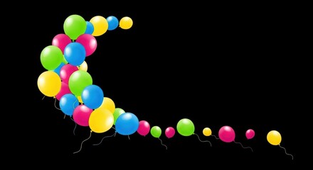 Colorful balloons on black background for celebration