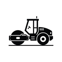 Fototapeta premium Black road roller icon on white background construction vehicle