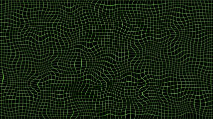 Warped Green Grid Pattern on Black Background Abstract Texture distorted wavy - Powered by Adobe
