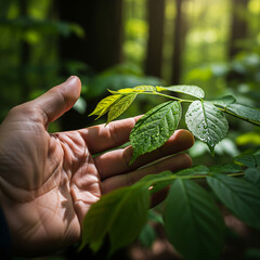 hand holding a plant