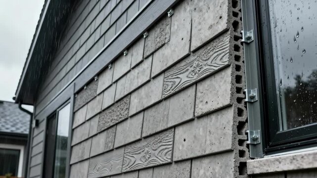 Fiber cement stormresistant cladding featured in a medium shot focusing on textured fireproof siding designed to withstand storms and enhance structural safety.