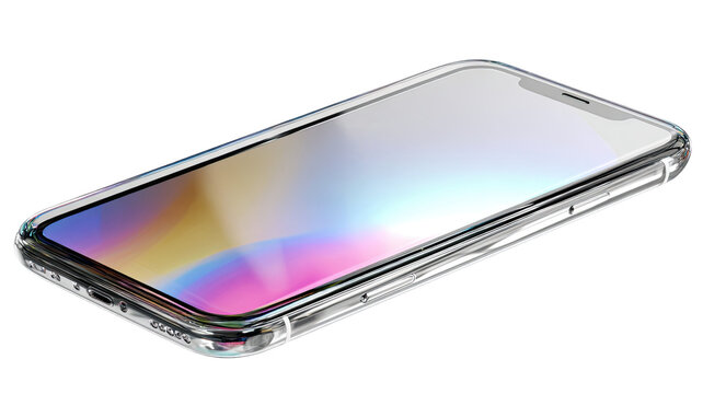 Modern smartphone with sleek touchscreen display for digital communication technology and portable electronic connectivity device isolated on white background