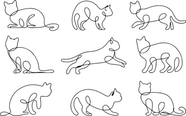 Fototapeta premium cat monoline illustration nine pose collection continuous line