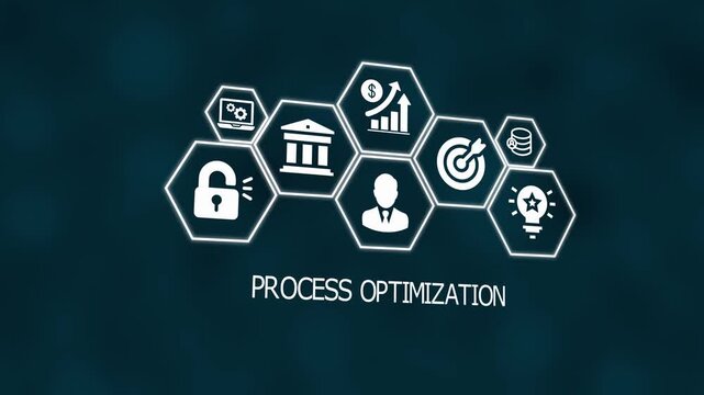 Process Optimization and Efficiency Concept. Digital Icons Representing Workflow Improvement, Automation, Productivity, and Smart Business Management.