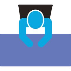 Top View Of Blue Silhouette Person Lying On Bed With Black Pillow And Purple Blanket Simple Minimalist Style