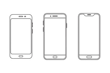 smartphone lineup vector outlines three mobile designs home button notch