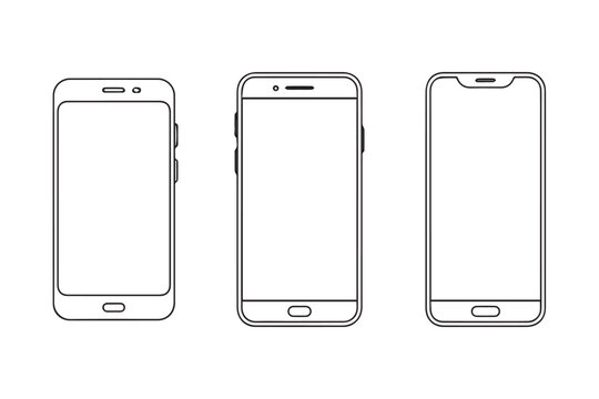 smartphone lineup vector outlines three mobile designs home button notch