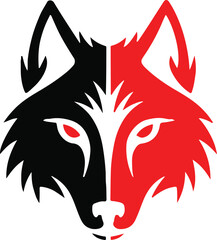 wolf split face red white geometric emblem vector logo design