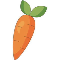 Vibrant Orange Carrot With Green Leaves On Transparent Background Simple Flat Illustration
