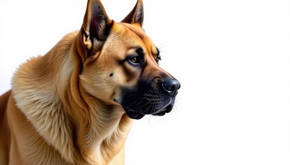 Obraz premium Imposing mastiff, serene expression, pure white backdrop, mastiff, full body, strong