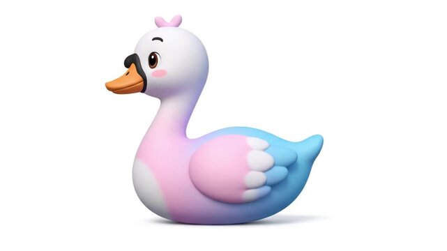 Cute swan cartoon isolated facing right, ideal for toddler visual learning, preschool activities, and animal flashcards.