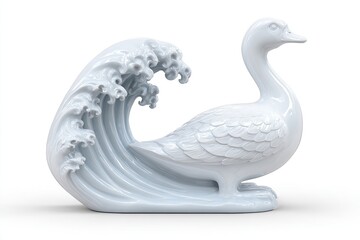 Elegant White Porcelain Duck Sculpture with Wave Detail