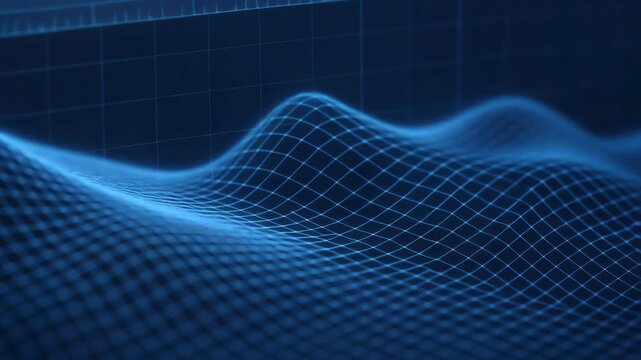 Digital mechanical consulting with blue grid wave pattern representing data flow technology innovation engineering solutions optimizing system
